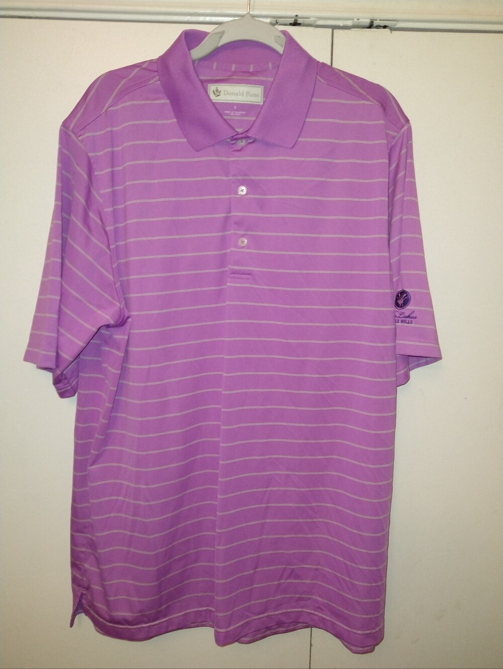 Donald Ross Striped Short Sleeve Polo Shirt Men's sz Large The Lakes Castle Hill